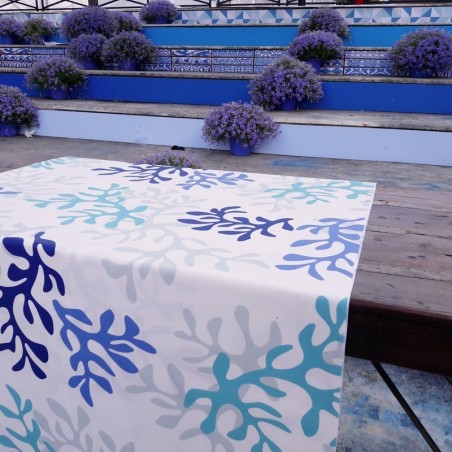 Tissu en coton enduit Corail bleu Tissu en coton enduit Corail bleu