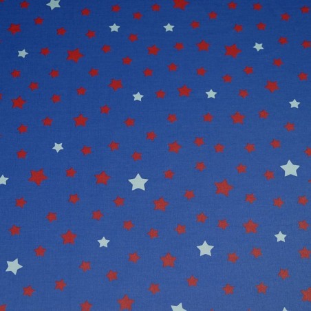Tissu en coton enduit Etoile denim/rouge Tissu en coton enduit Etoile denim/rouge