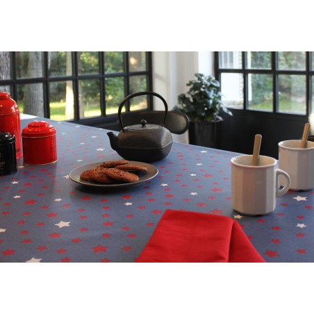 Tissu en coton enduit Etoile denim/rouge Tissu en coton enduit Etoile denim/rouge
