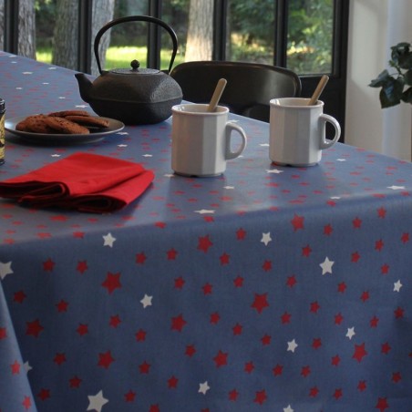 Tissu en coton enduit Etoile denim/rouge Tissu en coton enduit Etoile denim/rouge