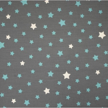 Tissu en coton enduit Etoile gris/turquoise Tissu en coton enduit Etoile gris/turquoise