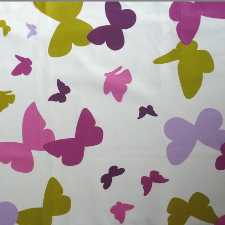 Tissu en coton enduit Papillon vert/prune Tissu en coton enduit Papillon vert/prune