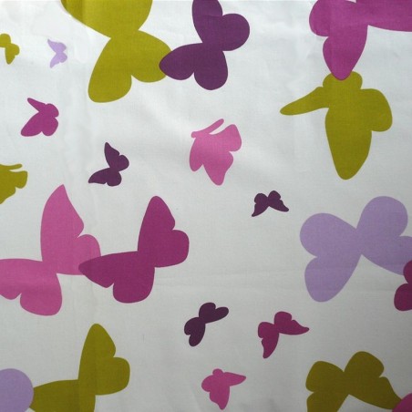 Tissu en coton enduit Papillon vert/prune Tissu en coton enduit Papillon vert/prune