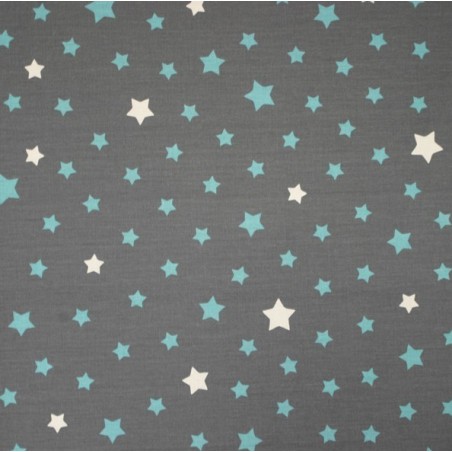 Tissu en coton Etoile gris/turquoise