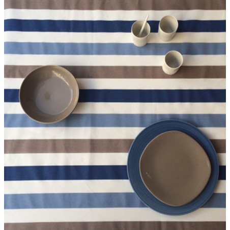 Tissu en coton enduit Rayure taupe bleu Tissu en coton enduit Rayure taupe bleu