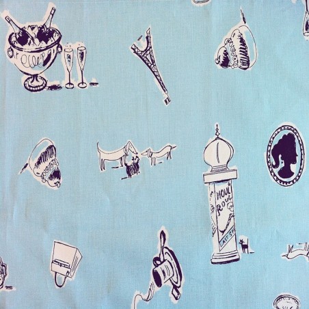 Tissu en coton enduit Paris bleu Tissu en coton enduit Paris bleu
