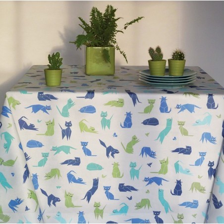 Tissu en coton enduit Chats bleus Tissu en coton enduit Chats bleus