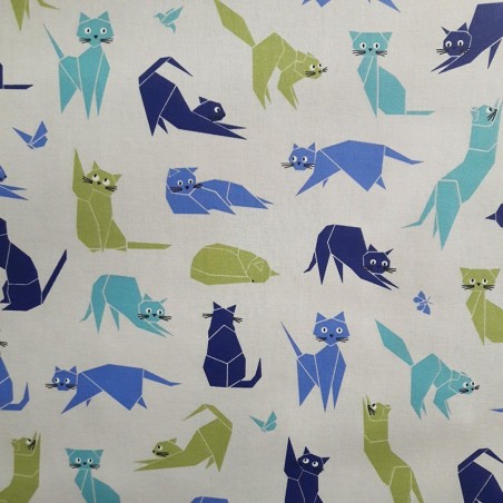 Tissu en coton enduit Chats bleus Tissu en coton enduit Chats bleus