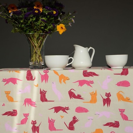 Tissu en coton enduit Chats rose Tissu en coton enduit Chats rose