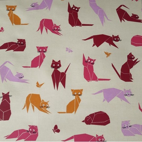 Tissu en coton enduit Chats rose Tissu en coton enduit Chats rose