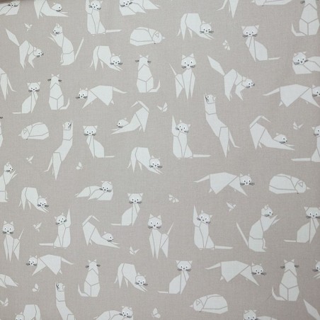 Tissu en coton enduit Chats taupe