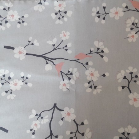 Tissu en coton enduit Cerisier Gris Rose Tissu en coton enduit Cerisier Gris Rose