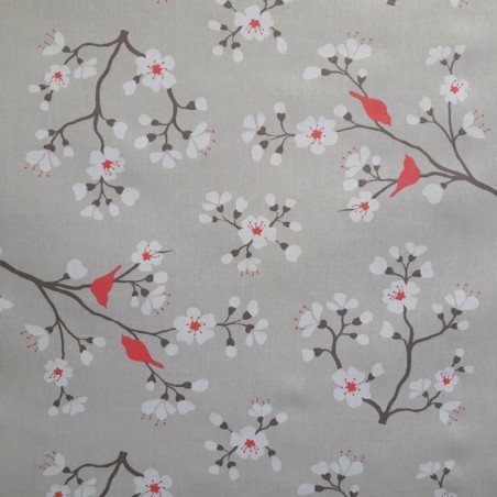 Tissu en coton enduit Cerisier Taupe/corail