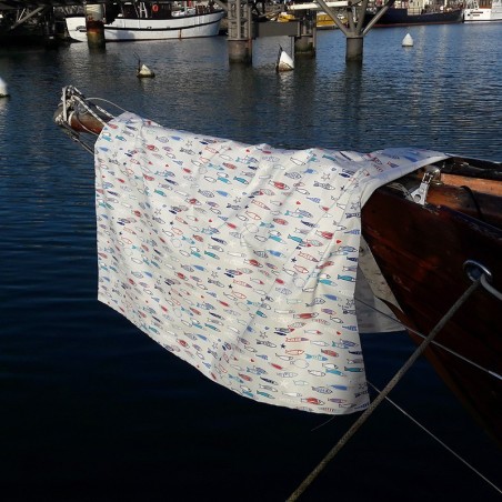 Tissu en coton enduit Poissons bleu rouge Tissu en coton enduit Poissons bleu rouge