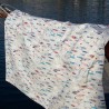 Tissu en coton enduit Poissons bleu rouge Tissu en coton enduit Poissons bleu rouge