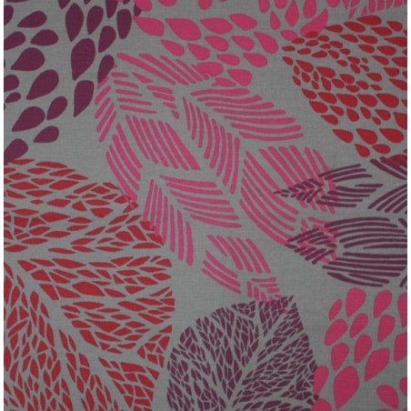 Tissu en coton Feuille taupe/rouge